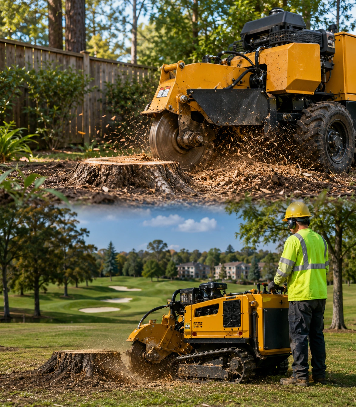 Stump grinding in forested